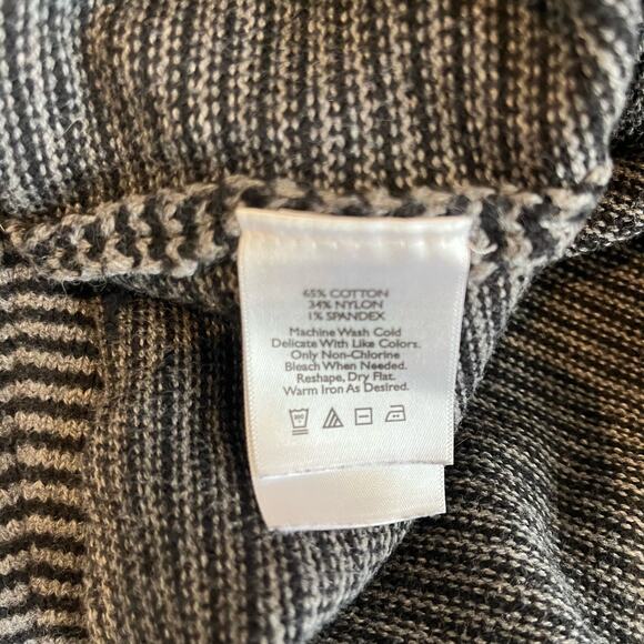 Eddie Bauer Cardigan Sweater Womens Large Grey Stripe Zip Up Fitted Stand Collar - Picture 7 of 8